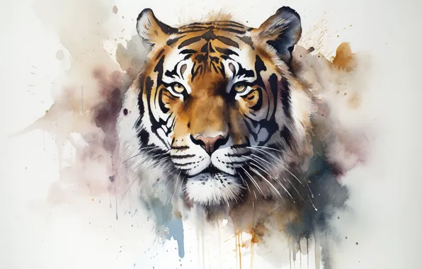 Look, nature, tiger, picture, watercolor, painting, imitation of watercolor, imitation painting