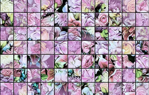 Picture glass, texture, pastel colors, flower cuts, mosaic tile, stained glass tile, floral mix