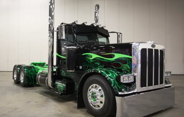 Green, Black, Truck, Peterbilt, Customize, Great Paint