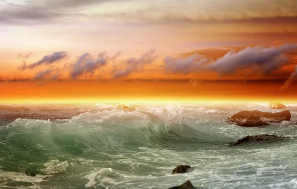 Picture wave, stones, the ocean, shore