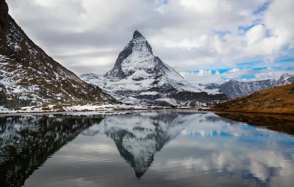 Picture autumn, the sky, clouds, reflection, Switzerland, Alps, Italy, mountain lake