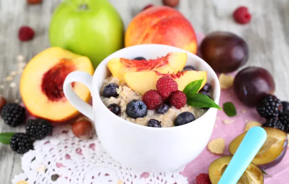 Berries, raspberry, peach, dessert, blueberries