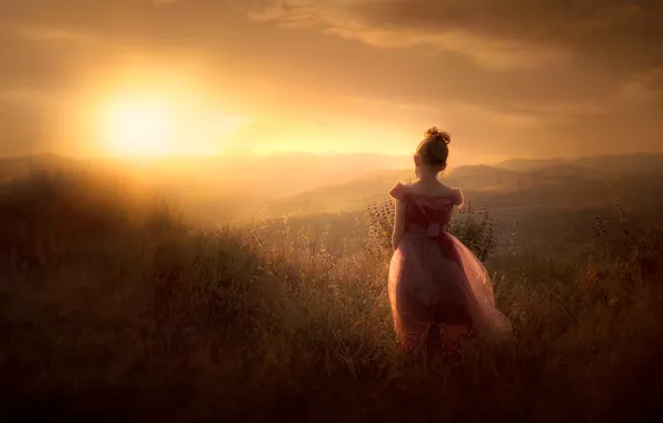 Girl, nature, fog, walk
