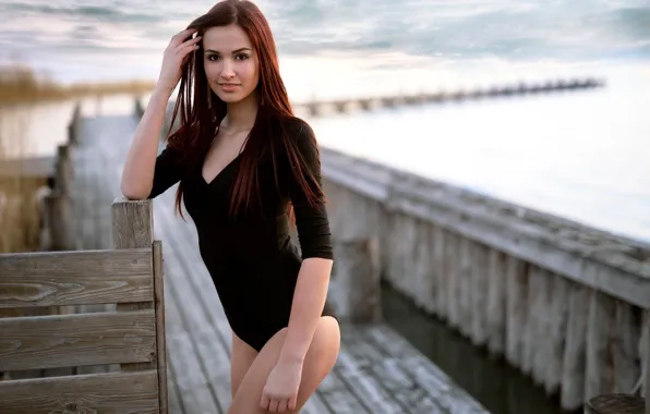 Girl, pose, smile, makeup, figure, slim, hairstyle, pierce