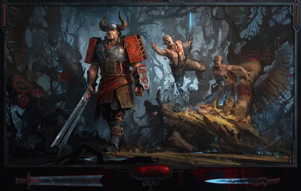 Forest, weapons, warrior, fight, freaks