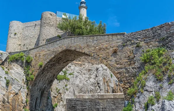 Picture bridge, castle, Spain, Cantabria, Castro-Urdiales