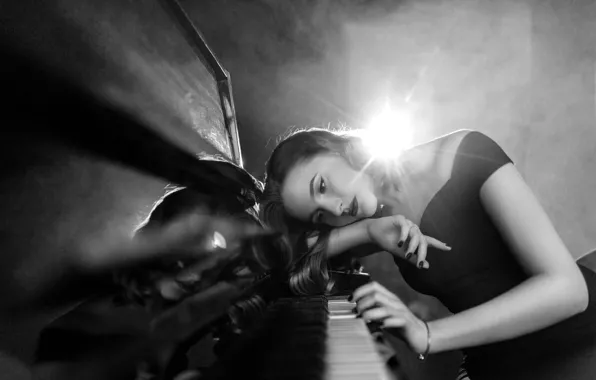 Girl, light, music, the game, piano, piano, musical instrument, bokeh