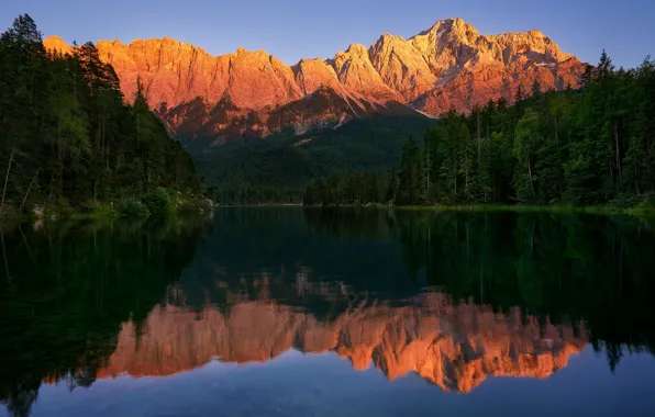 Forest, the sky, reflection, mountains, nature, lake