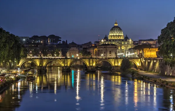 Bridge, river, Rome, Italy, St. Peter's Cathedral, The Tiber