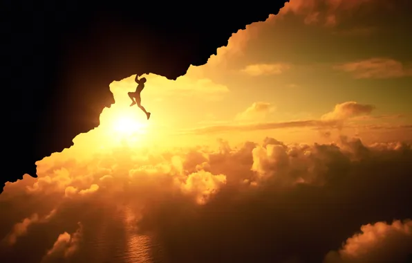 Sky, clouds, Sport, silhouette, Above, Fatal, Climb