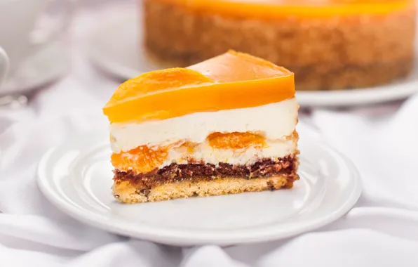 Cake, mango, piece, cheesecake