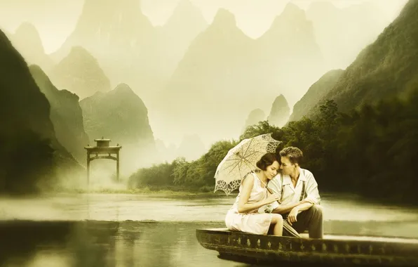 Picture love, river, mood, movie, the film, romance, frame, umbrella