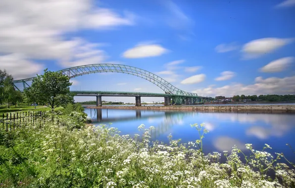 Flowers, bridge, river, England, England, Runcorn, Runcorn