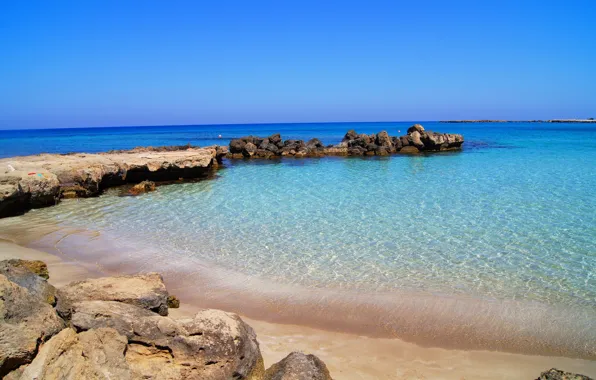 Sea, water, coast, horizon, stones., Cyprus, Cyprus, Protaras