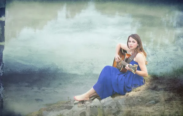 Girl, music, background, guitar