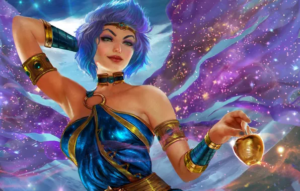 Picture Discordia, art, girl, fiction, mastery skin, apples, Smite, God