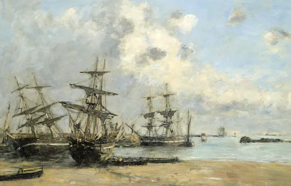Landscape, picture, Eugene Boudin, Eugene Boudin, Saint-Quay-Portrieux. Ships in Port