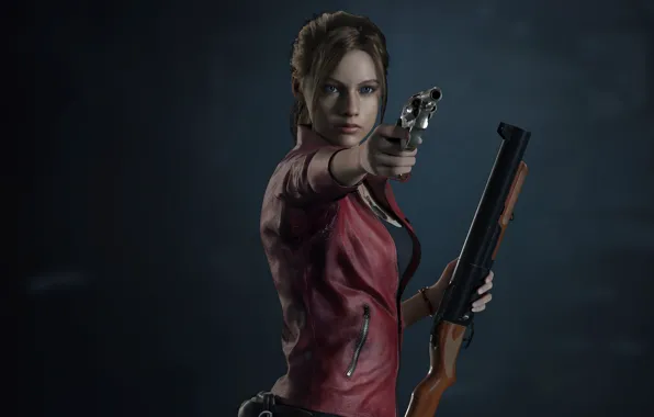Picture girl, gun, background, Resident Evil 2, Resident Evil 2 (2019)