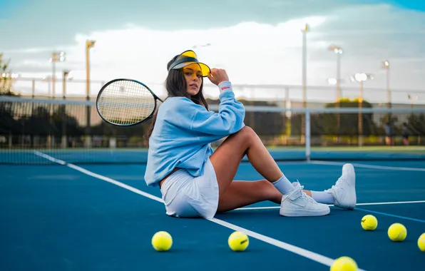 Picture girl, balls, tennis, sports, racket, tennis player