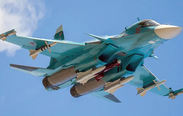 Picture The plane, bomber, Fullback, Su-34, Sukhoi, Videoconferencing Russia, Russian multi-role fighter-bomber