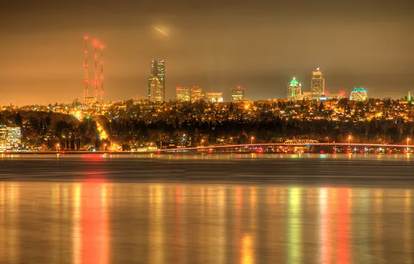 The city, lights, UFO, the evening