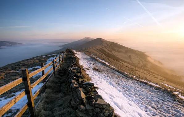 Landscape, mountains, fog, the fence