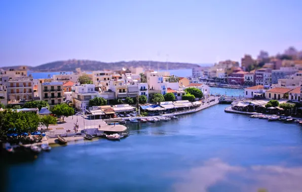 The city, Bay, boats, Greece, tilt-shift, tilt-shift