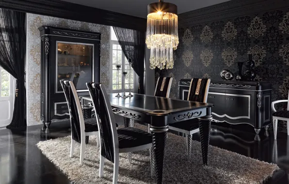 Picture table, furniture, Villa, interior, chair, chandelier, dining room