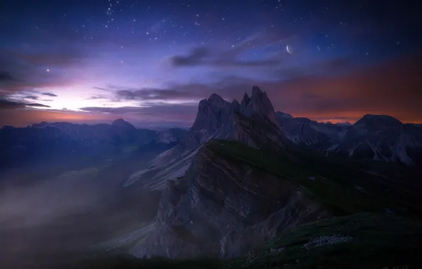 Picture mountains, rocks, the moon, horizon, art, Italy, the Dolomites