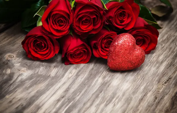 Roses, red, love, buds, heart, wood, flowers, romantic