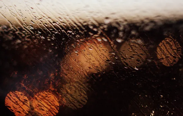 Picture glass, water, drops, macro, lights, background, rain, widescreen