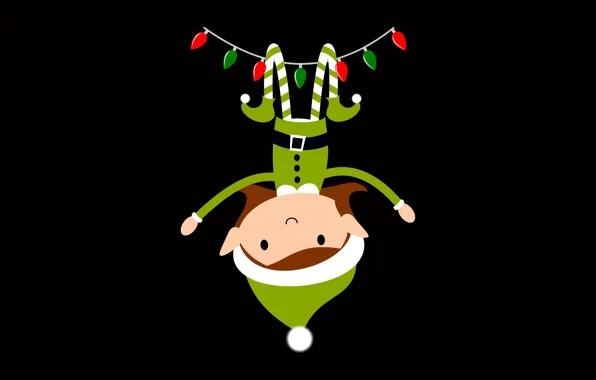 Pose, graphics, Christmas, man, New year, black background, garland, light bulb