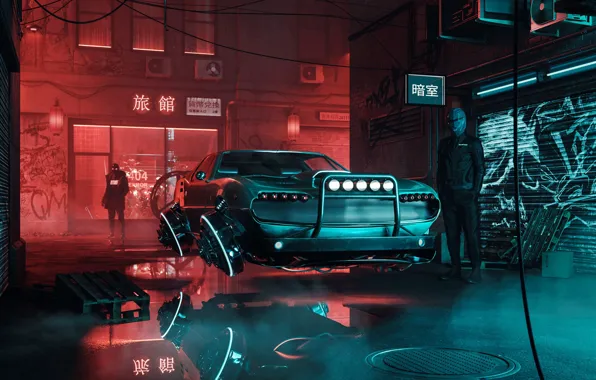 Reflection, Auto, The city, Neon, Machine, People, Style, City