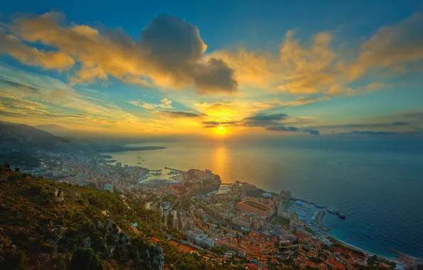 Picture sea, sunset, the city, coast, Monaco