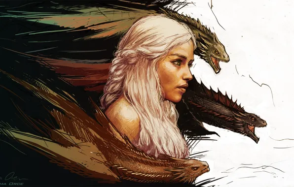 Picture art, Game of thrones, Daenerys Targaryen, Game of thrones, mother of dragons