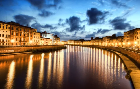 Night, Italy, Pisa, Italy, night, River Arno, Pisa