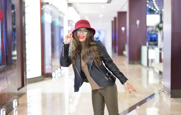 Picture look, girl, face, style, hat, glasses, beauty, Karina