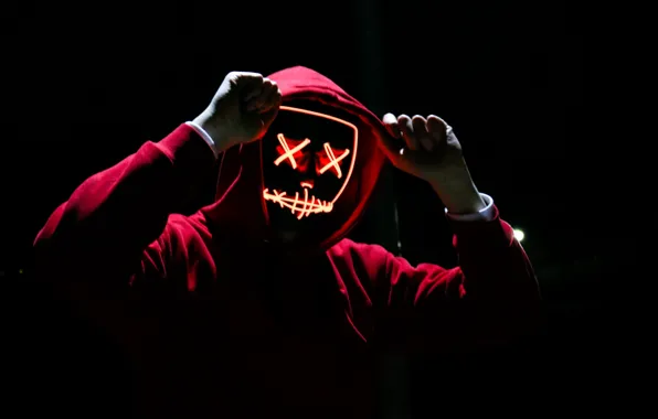 Background, Wallpaper, neon, hands, mask, hood, wallpaper, picture