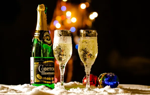 Balls, holiday, glass, champagne