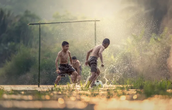 Picture The game, The ball, Sport, Children, Gate, Football, Mood