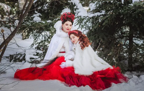 Winter, forest, look, girl, snow, branches, nature, pose