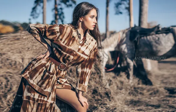 Picture look, girl, pose, style, horse, Anton Kharisov, Maria Bashmakov