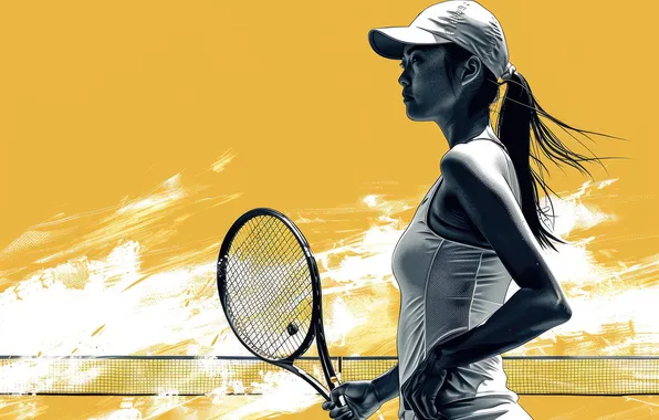 Girl, Sport, Art, Tennis, Racket, Digital art, Baseball cap, AI art