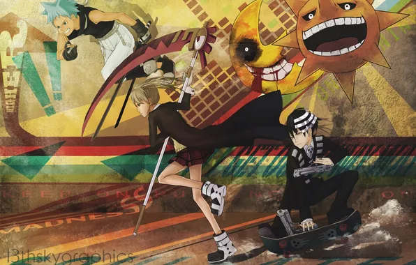 Girl, the sun, gun, weapons, katana, a month, anime, art