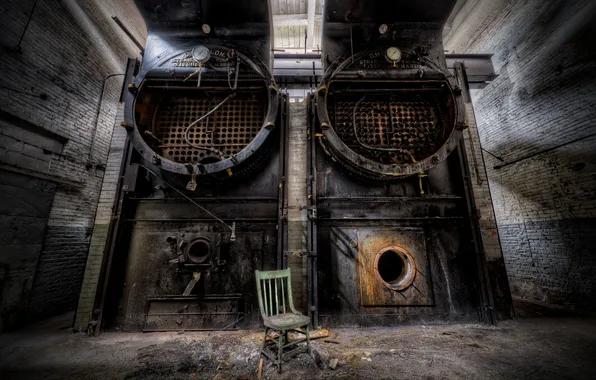 Chair, oven, factory