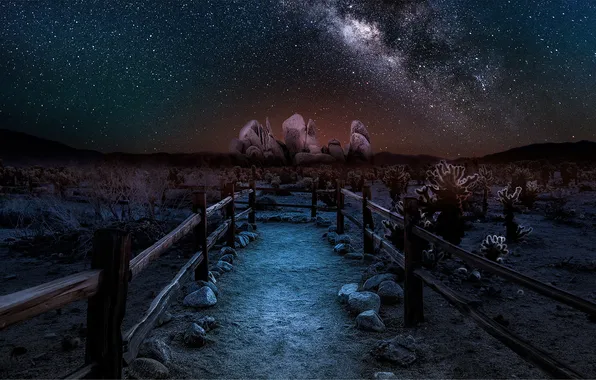 Picture stars, landscape, night, desert, the fence, the milky way