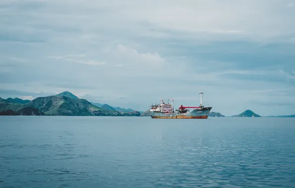 Sea, island, ship, bay