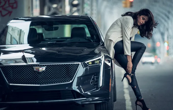 Wallpaper CADILLAC CT6-V, studs, car, woman, transport