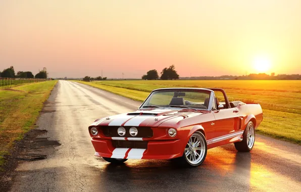 Picture road, the sky, the sun, red, strip, tuning, Mustang, Ford