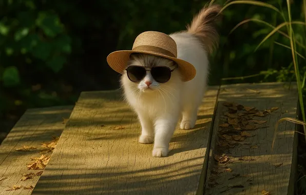 Cat, white, summer, cat, look, light, nature, pose